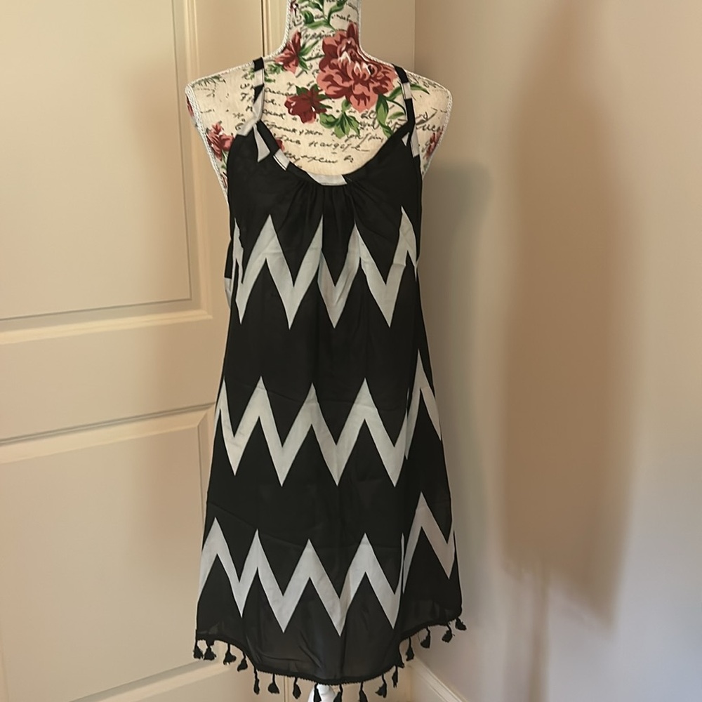 Sheer black and white low back cover up dress